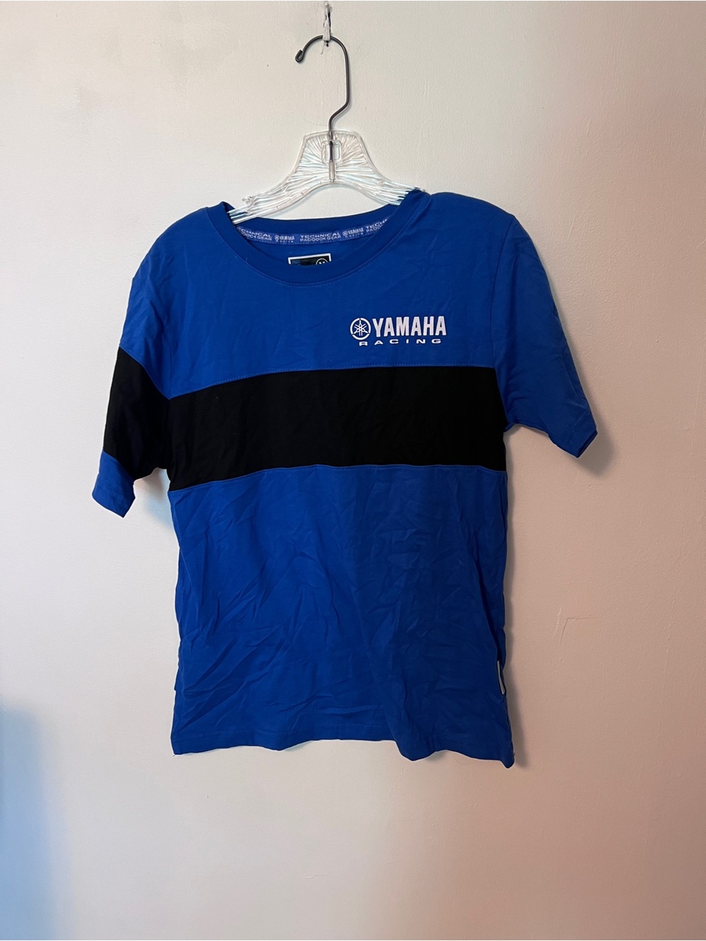 Yamaha Racing Blue T-Shirt with Black Chest Stripe and Logo